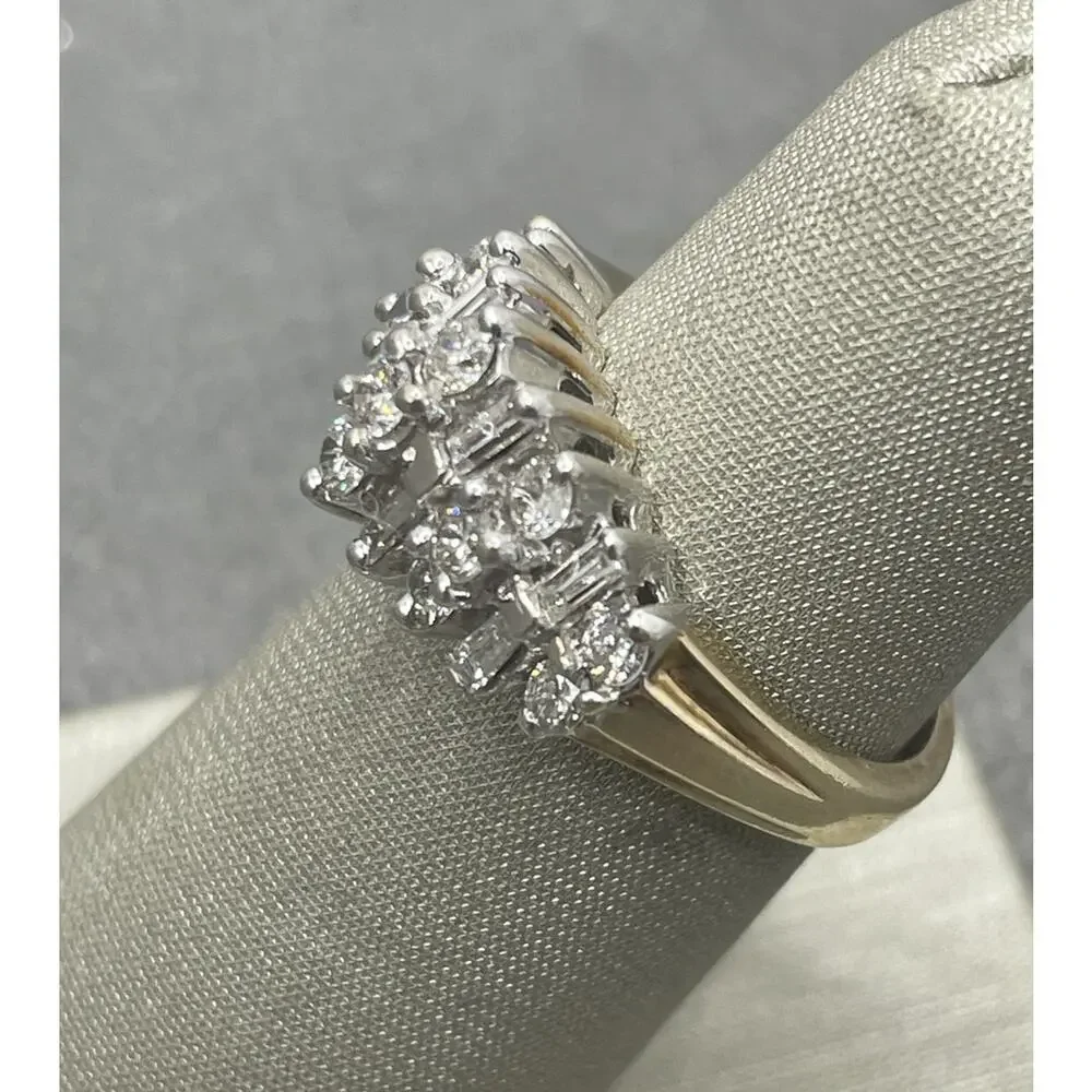 10K Two-tone Baguette & Round Diamonds Arch Ring (21927)